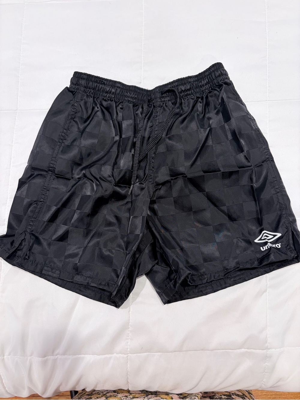 Umbro Black Checkered Sports Shorts with White Logo